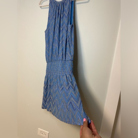 NWT RAMY BROOK Paris Jacquard Metallic Chevron Sleeveless Blue Boho Dress Sz M - Picture 12 of 16